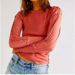 We The Free Free People Sunsand daisy chain Ribbed Ruched Long Sleeve Top XS